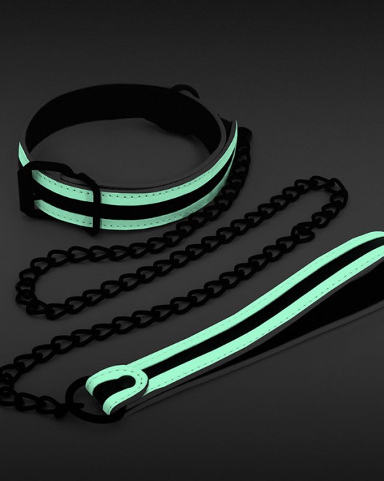 GLO Bondage Collar and Leash - Glow In Dark