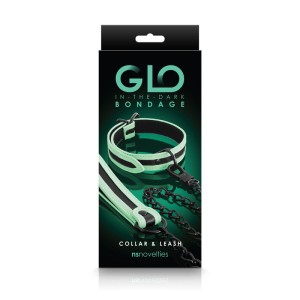 GLO Bondage Collar and Leash - Glow In Dark