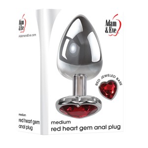 Adam & Eve Red Heart Gen Anal Plug - Medium - Metallic with Heart Gem Base