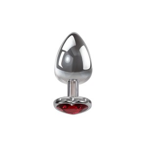 Adam & Eve Red Heart Gen Anal Plug - Medium - Metallic with Heart Gem Base