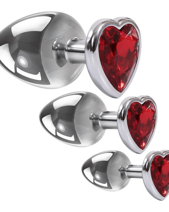 Adam & Eve Three Hearts - Gem Metallic Butt Plug Set - 3 Sizes