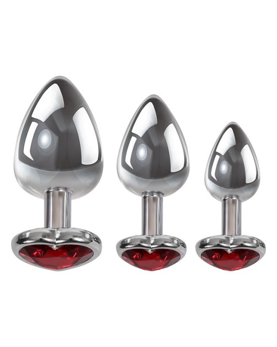 Adam & Eve Three Hearts - Gem Metallic Butt Plug Set - 3 Sizes