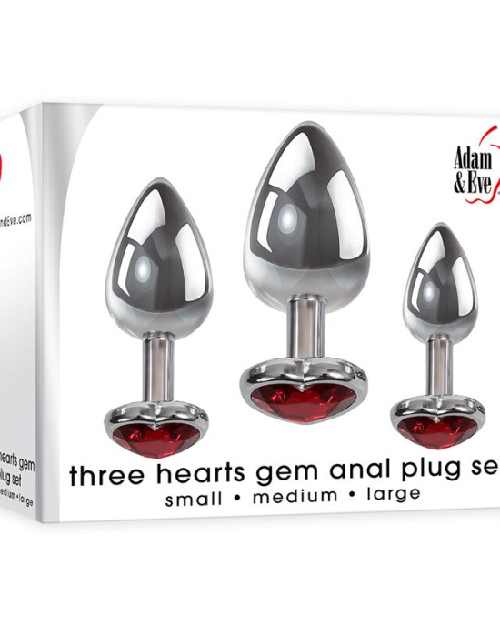 Adam & Eve Three Hearts - Gem Metallic Butt Plug Set - 3 Sizes