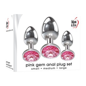 Adam & Eve Pink Gem Anal Metallic Gems Plug Set - 3 Sizes