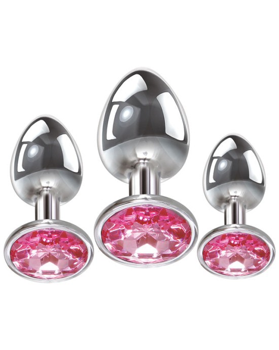 Adam & Eve Pink Gem Anal Metallic Gems Plug Set - 3 Sizes