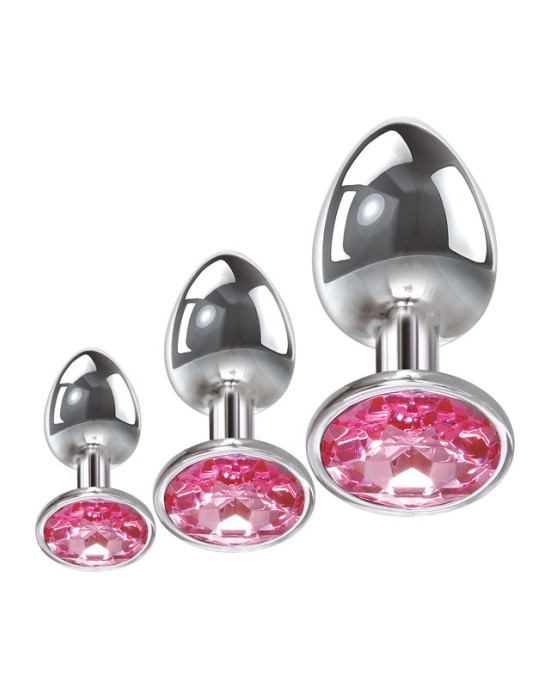 Adam & Eve Pink Gem Anal Metallic Gems Plug Set - 3 Sizes