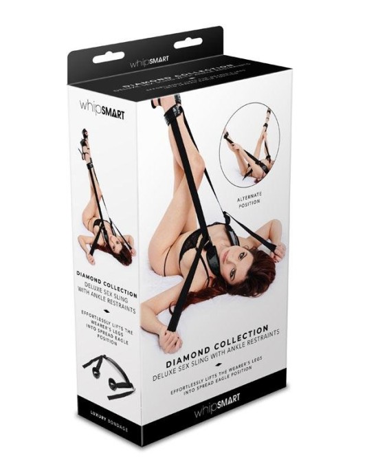 WhipSmart Diamond Deluxe Sex Sling with Ankle Restraints - Black