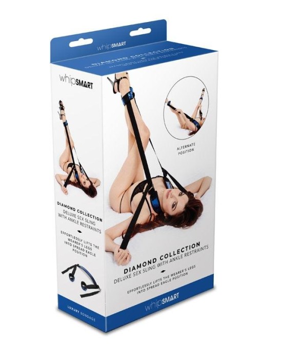 WhipSmart Diamond Deluxe Sex Sling with Ankle Restraints - Blue