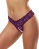 Secret Kisses Lace & Pearls Crotchless Thong - Purple - S/M