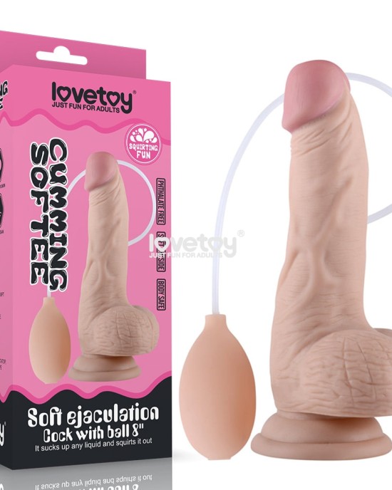 Cumming Softee 8 Inch Ejaculation Cock Dildo with Balls - Flesh