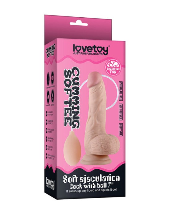 Cumming Softee 8 Inch Ejaculation Cock Dildo with Balls - Flesh