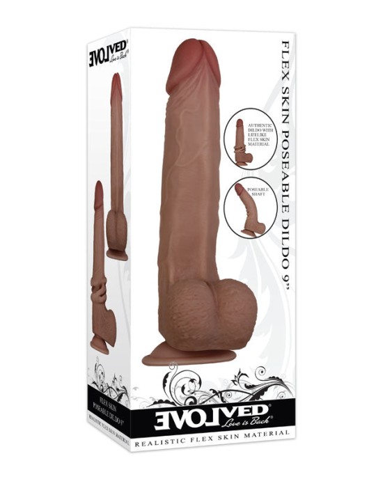 Evolved Flex Skin Poseable Dildo 9 Inch - Brown