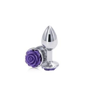 Rear Assets Rose - Small - Chrome 7.6cm Butt Plug with Purple Rose Base