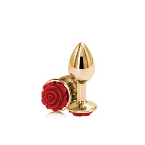 Rear Assets Rose - Small - Gold 7.6cm Butt Plug with Red Rose Base