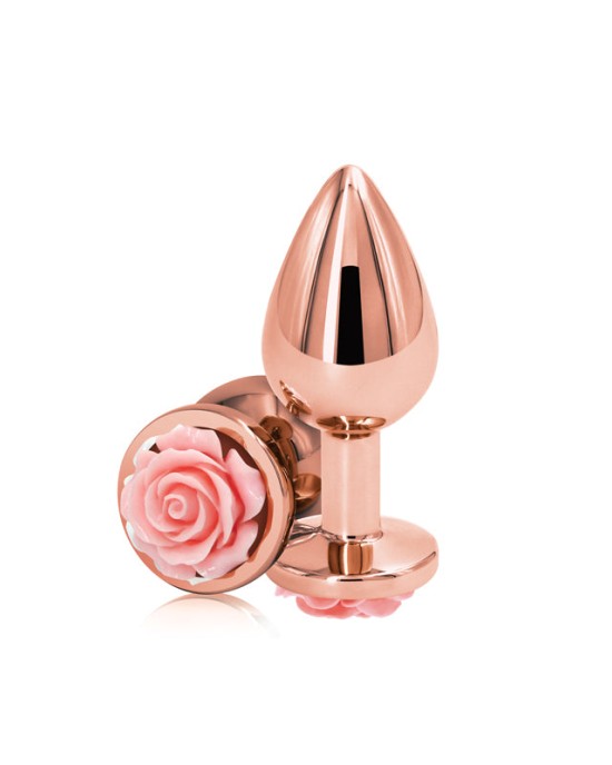 Rear Assets Rose - Medium - Rose Gold 8.9cm Butt Plug with Pink Rose Base