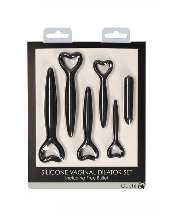 OUCH! Silicone Vaginal Vibrating Dilator - Black - Set of 5 Sizes