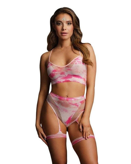 Le Desire Bliss 2 Piece Tie Dye Bra Set with Garters & Eye Bling - OS