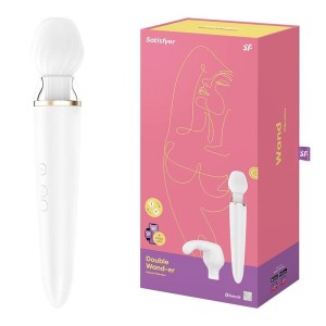 Satisfyer Double Wand-er - White Massager Wand with Attachment