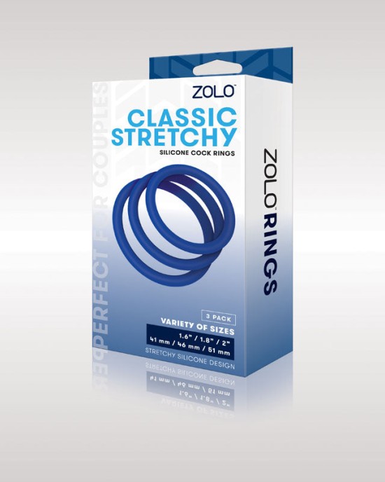 Zolo Classic Stretchy Cock Ring 3-Pack - Blue