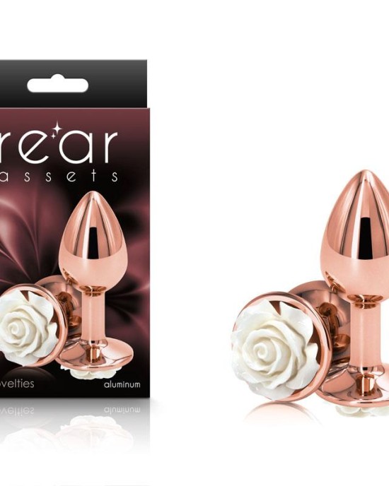 Rear Assets Rose - Small - Rose Gold 7.6cm Butt Plug with White Rose Base