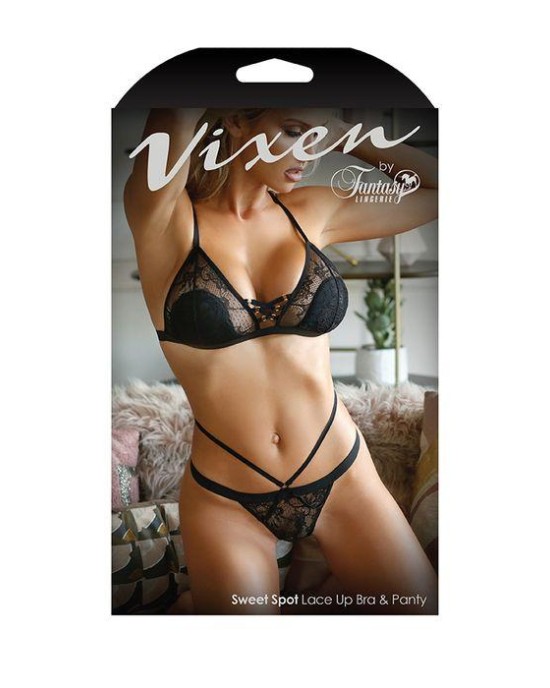 Vixen Sweet Spot Lace Up Bra & Panty - Black - OS