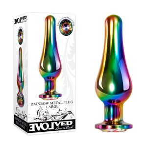 Evolved Rainbow Large Metal Butt Plug with Gem Base