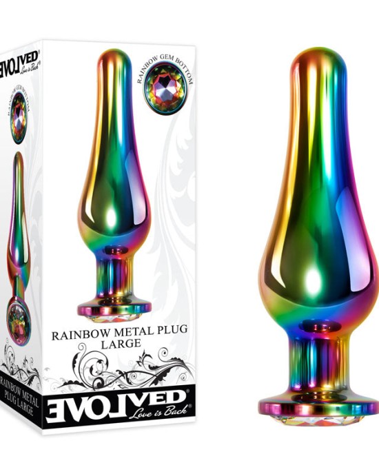 Evolved Rainbow Large Metal Butt Plug with Gem Base