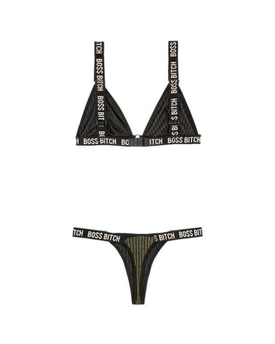 Vibes Boss Bitch Bralette & Thong Panty Set - Black - M/L