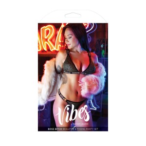 Vibes Boss Bitch Bralette & Thong Panty Set - Black - S/M