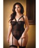 Curve Pamela Caged Teddy with Detachable Garters - Black - 1X/2X