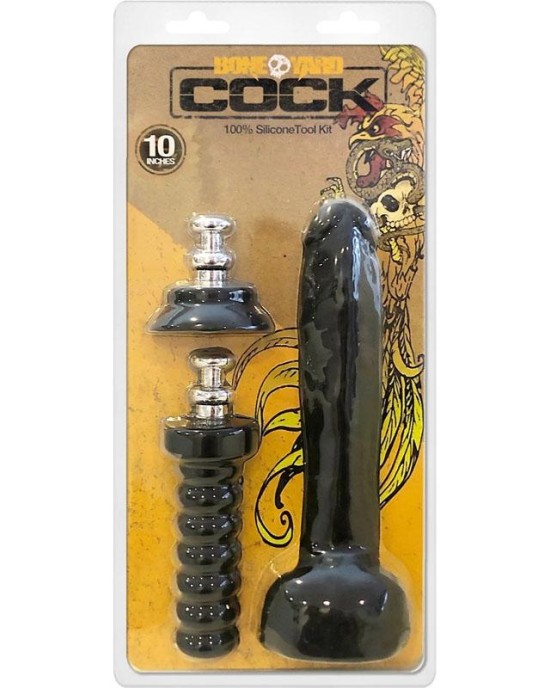 Boneyard Cock 10 inch Dong with Suction Cup & Handle - Black