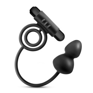 Anal Adventures Platinum Black Butt Plug & Vibrating C-Ring