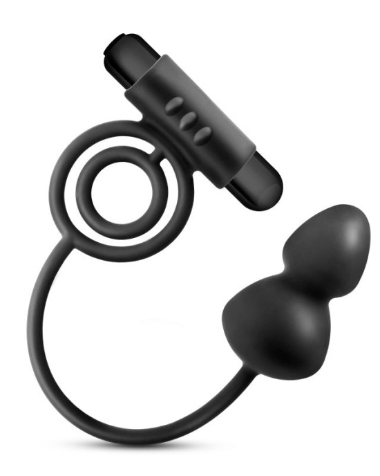 Anal Adventures Platinum Black Butt Plug & Vibrating C-Ring