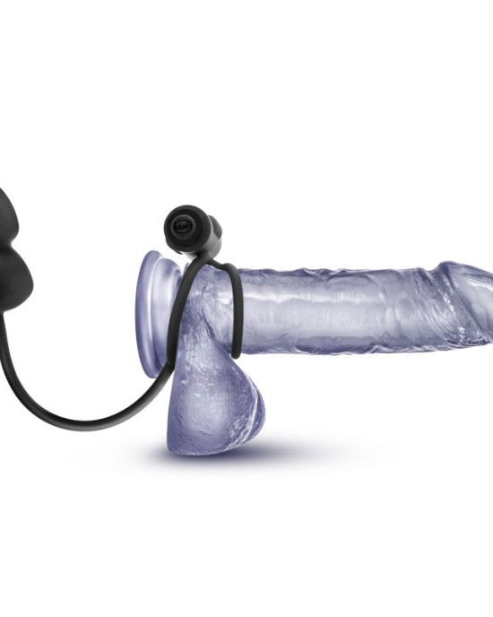 Anal Adventures Platinum Black Butt Plug & Vibrating C-Ring