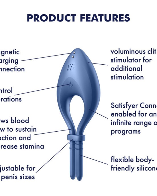 Satisfyer Bullseye - Blue - Vibrating Adjustable Lasso Cock Ring