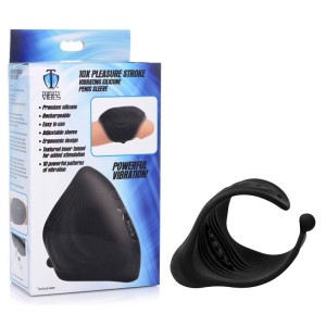 Trinity 10X Pleasure Stroke - Black - Vibrating Masturbator Sleeve