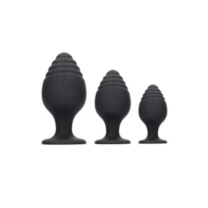 Ouch! Rippled Butt Plug Set - Black - 3 Sizes