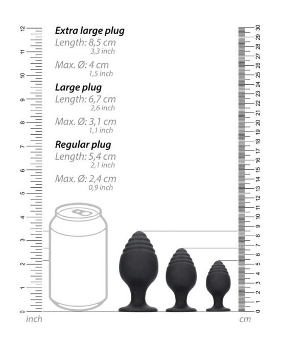 Ouch! Rippled Butt Plug Set - Black - 3 Sizes