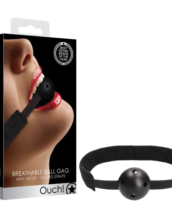 Ouch! Velvet & Velcro Adjustable Breathable Gag - Black