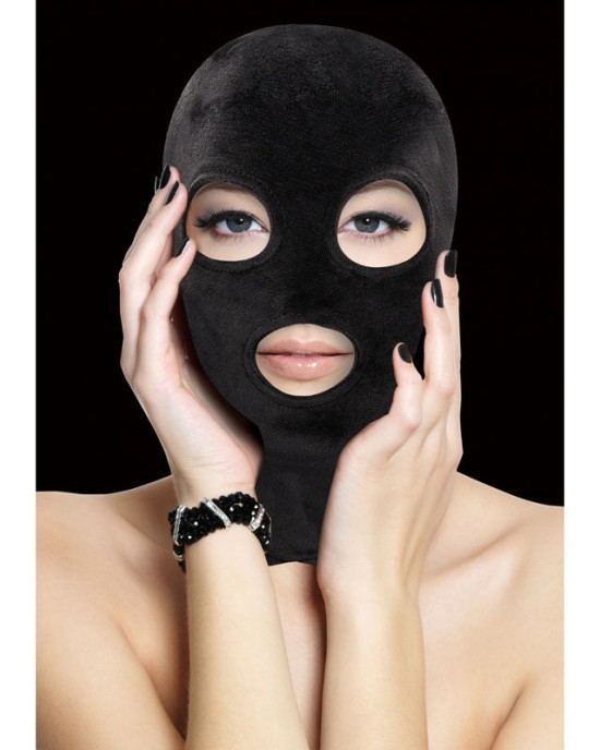 Ouch! Velvet & Velcro Mask with Eye and Mouth Opening - Black Hood