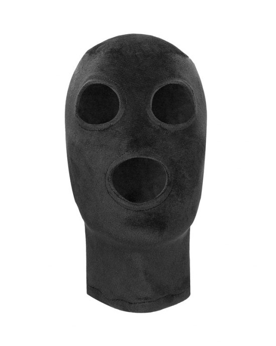 Ouch! Velvet & Velcro Mask with Eye and Mouth Opening - Black Hood