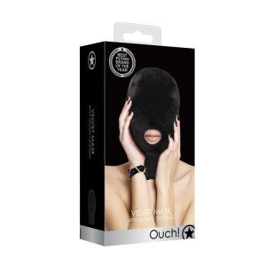 Ouch! Velvet & Velcro Mask with Mouth Opening - Black Hood