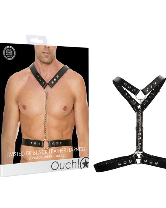 Ouch! Twisted Bit Black Leather Men's Harness