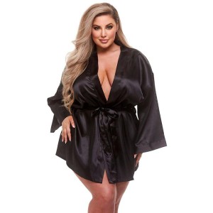 Baci All Satin Robe - Black - QS