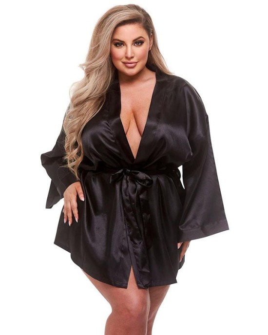 Baci All Satin Robe - Black - QS