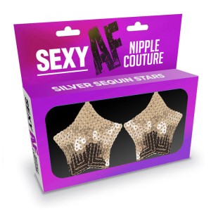 Sexy AF - Nipple Couture Sequin Silver Stars - Reusable Pasties