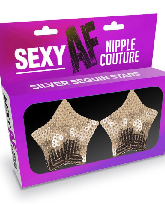 Sexy AF - Nipple Couture Sequin Silver Stars - Reusable Pasties