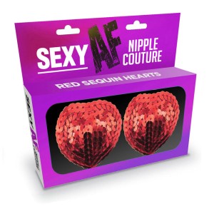 Sexy AF - Nipple Couture Sequin Red Hearts - Reuseable Pasties