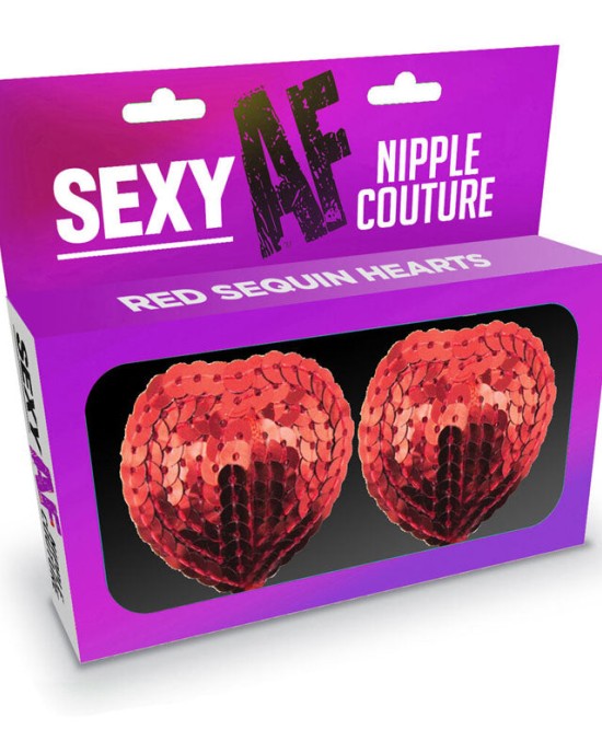 Sexy AF - Nipple Couture Sequin Red Hearts - Reuseable Pasties