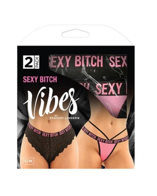 Vibes Sexy Bitch Brief & Thong - 2 Pack - S/M